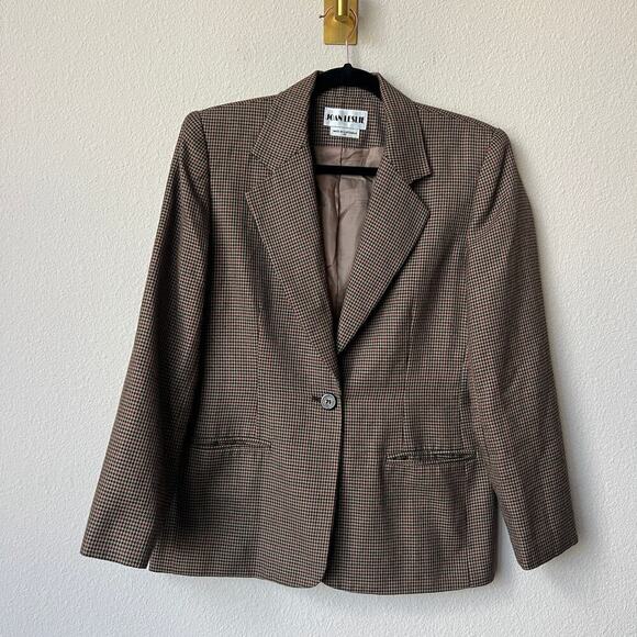 Vintage Joan Leslie Blazer Brown Black Houndstooth Size 4P - Picture 3 of 7